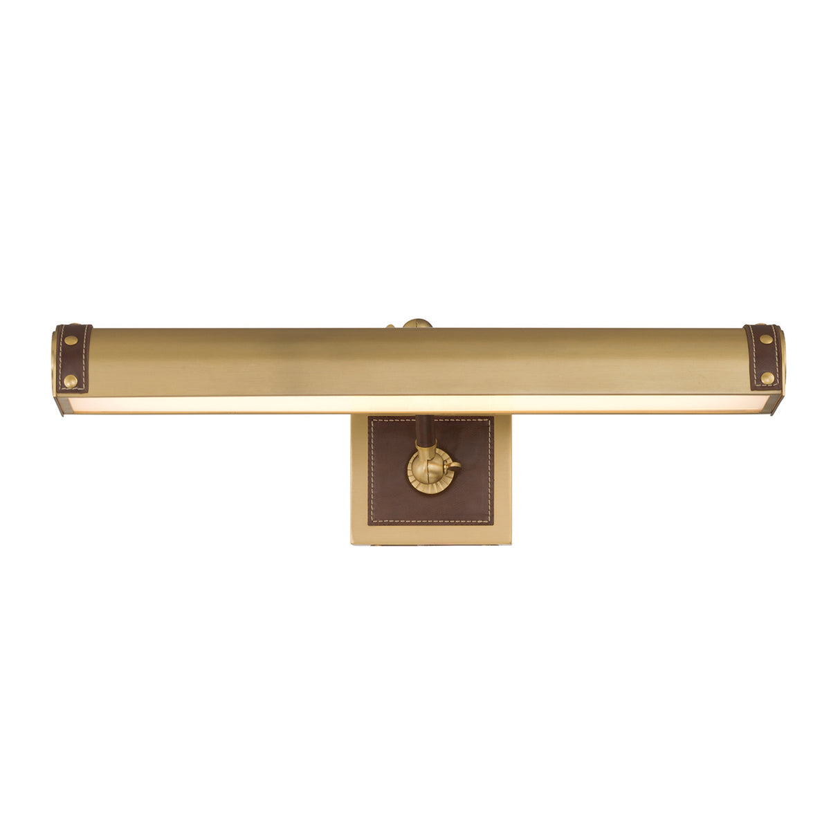 Spencer LED Picture Light 20", Brass with Brown Leather Accents