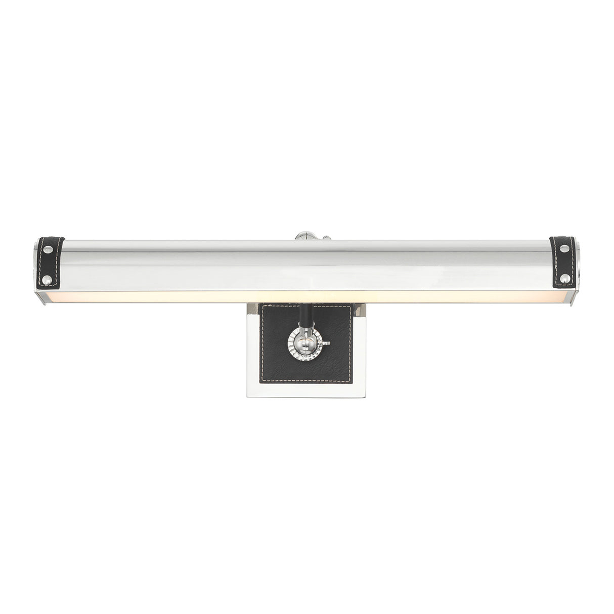Spencer LED Picture Light 20", Polished Nickel with Black Leather Accents