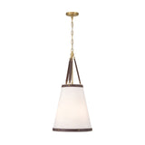 Spencer Small Pendant 14", Brass with Brown Leather Accents