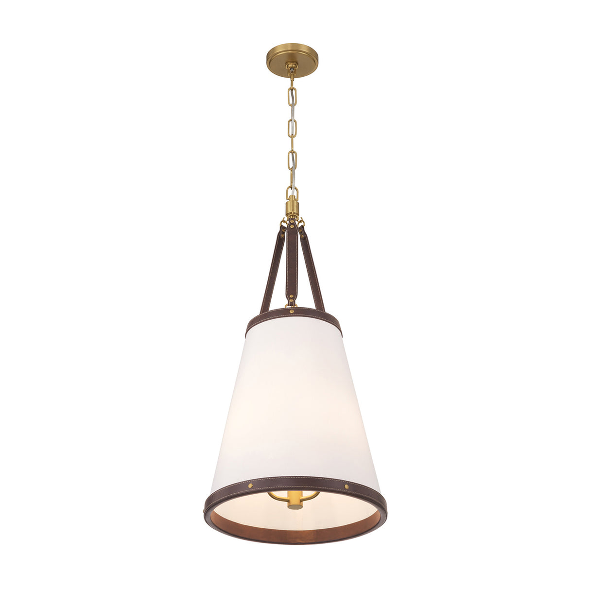 Spencer Small Pendant 14", Brass with Brown Leather Accents