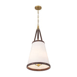Spencer Small Pendant 14", Brass with Brown Leather Accents