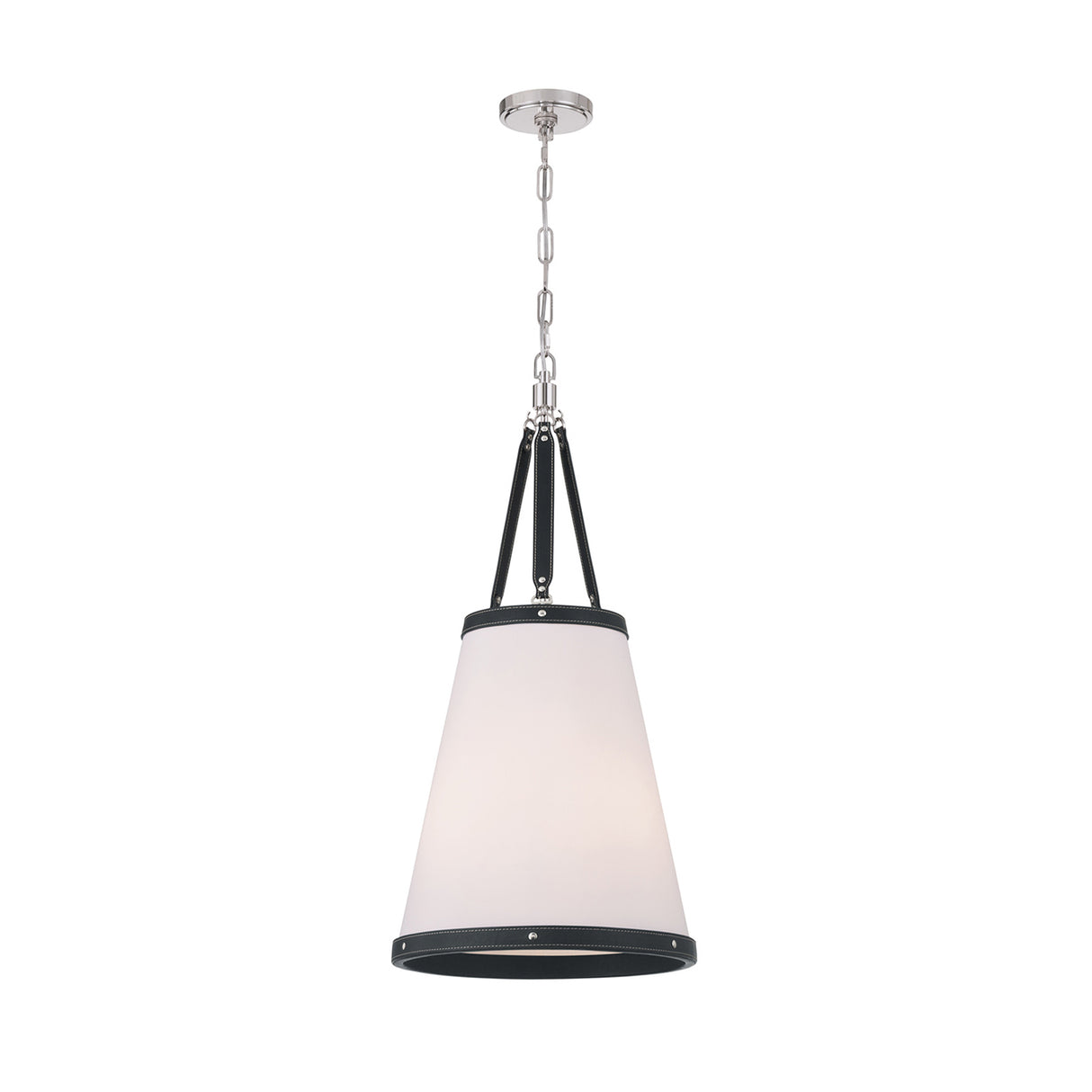Spencer Small Pendant 14", Polished Nickel with Black Leather Accents