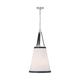 Spencer Small Pendant 14", Polished Nickel with Black Leather Accents