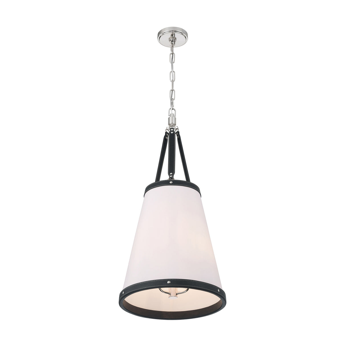 Spencer Small Pendant 14", Polished Nickel with Black Leather Accents