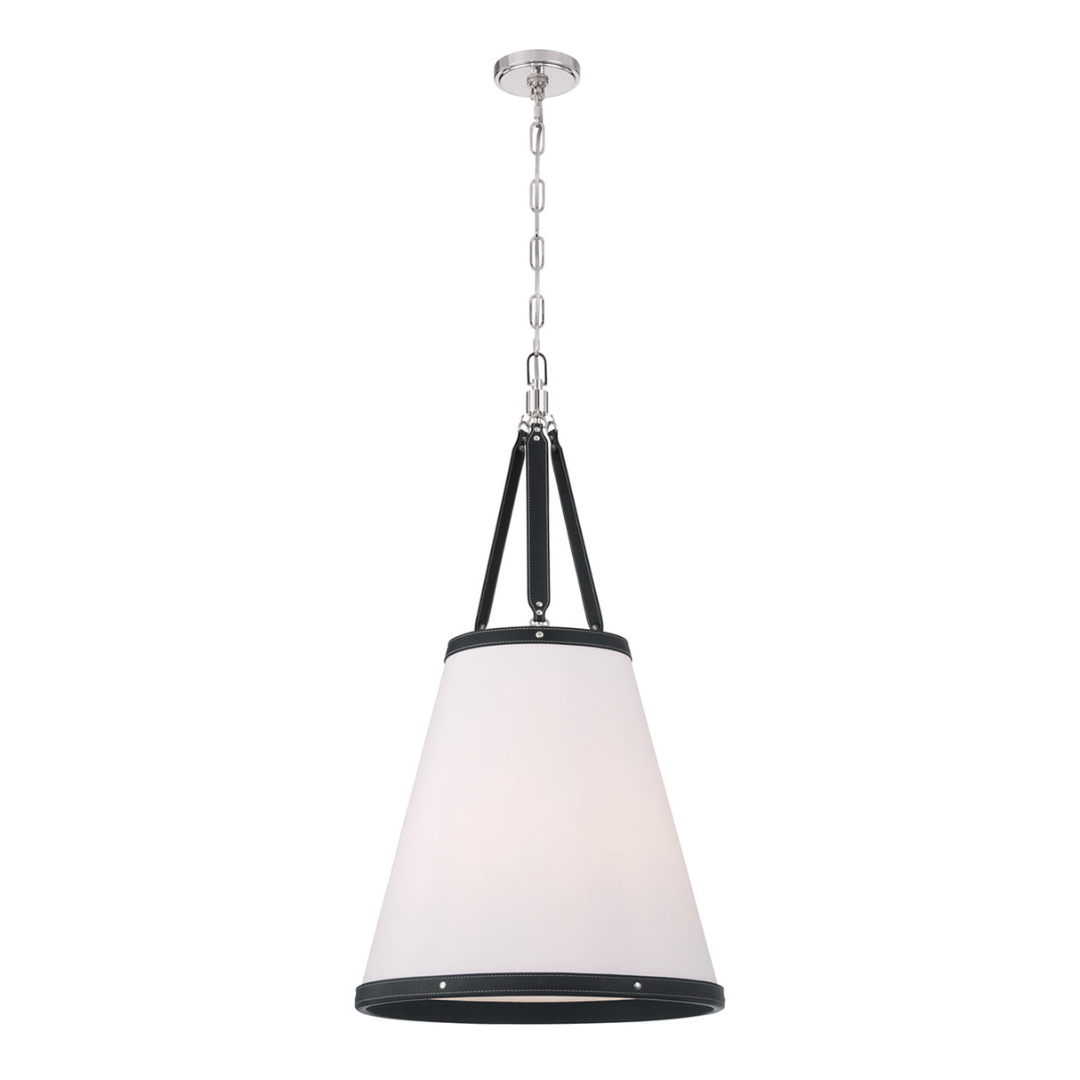 Spencer Medium Pendant 18", Polished Nickel with Black Leather Accents