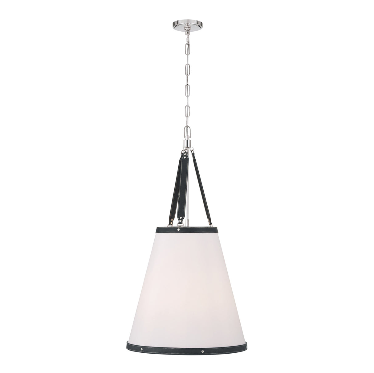 Spencer Medium Pendant 18", Polished Nickel with Black Leather Accents