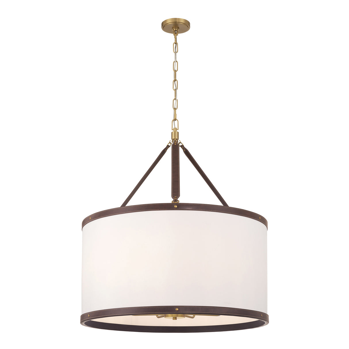 Spencer Pendant 28", Brass with Brown Leather Accents