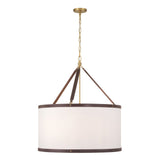 Spencer Pendant 28", Brass with Brown Leather Accents