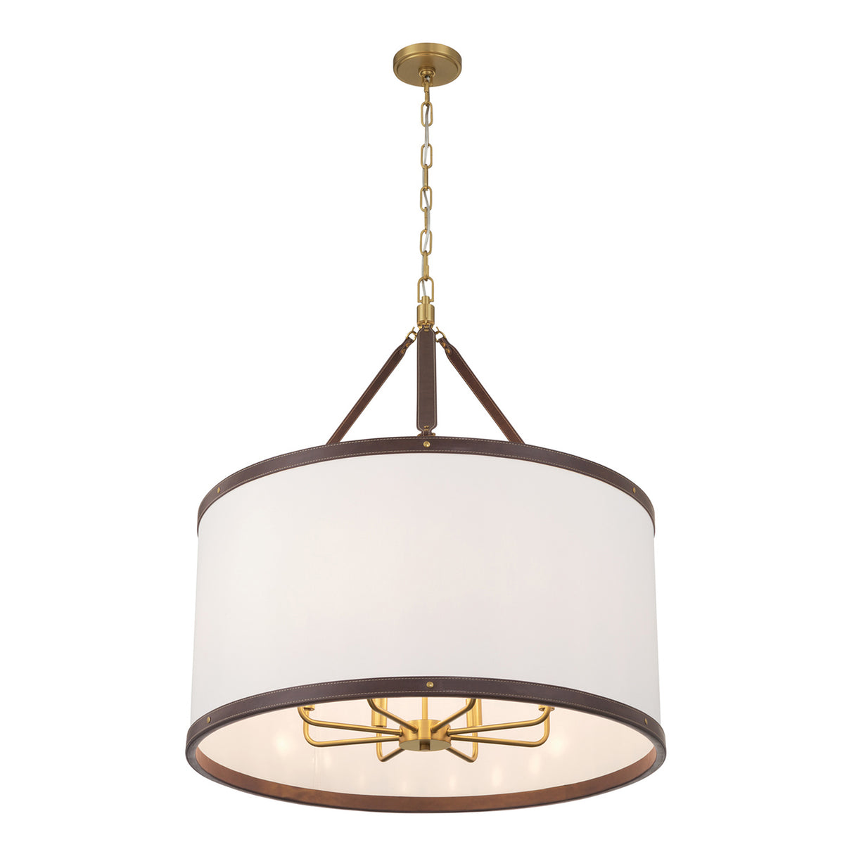 Spencer Pendant 28", Brass with Brown Leather Accents