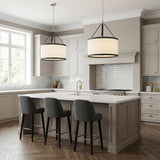 Spencer Pendant 28", Polished Nickel with Black Accents geometric pendant in a Transitional Kitchen with a white marble island.