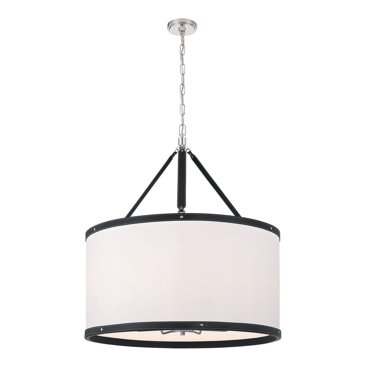 Spencer Pendant 28", Polished Nickel with Black Leather Accents