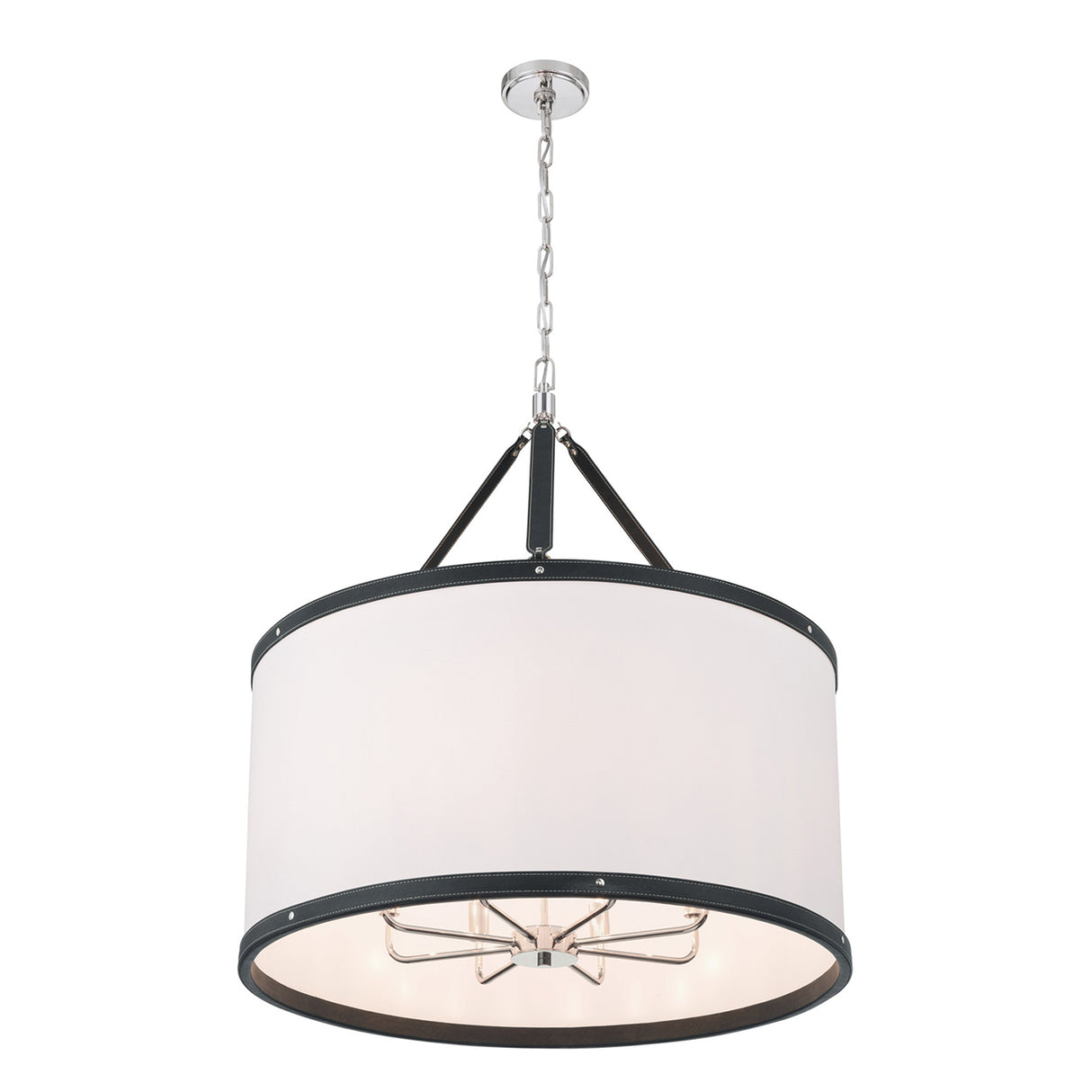 Spencer Pendant 28", Polished Nickel with Black Leather Accents
