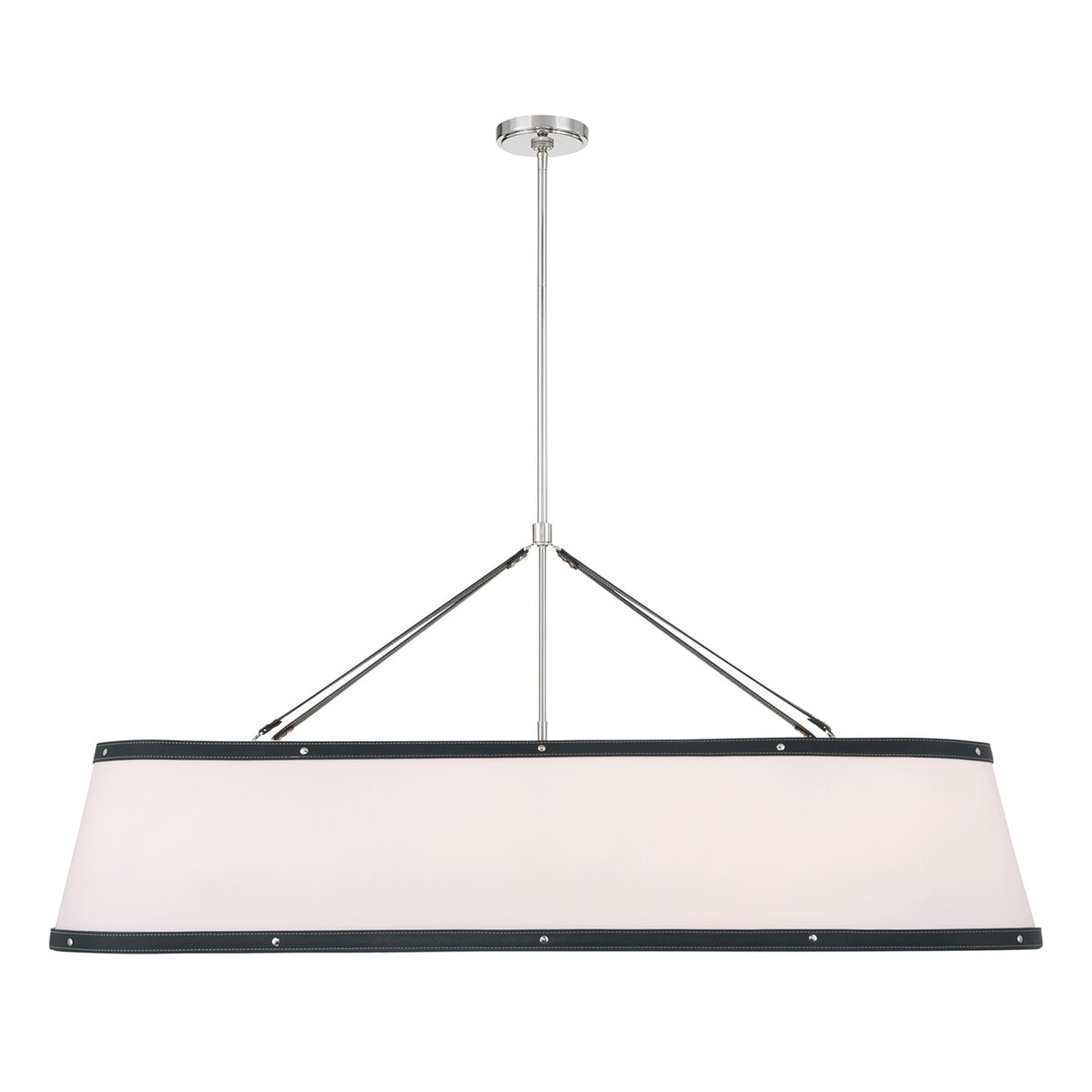 Spencer Linear Pendant 47", Polished Nickel with Black Leather Accents