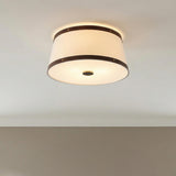 Spencer Flush Mount 17", Brass with Brown Leather Accents geometric flush mount in a Transitional Hallway with neutral walls.