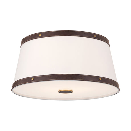 Spencer Flush Mount 17", Brass with Brown Leather Accents