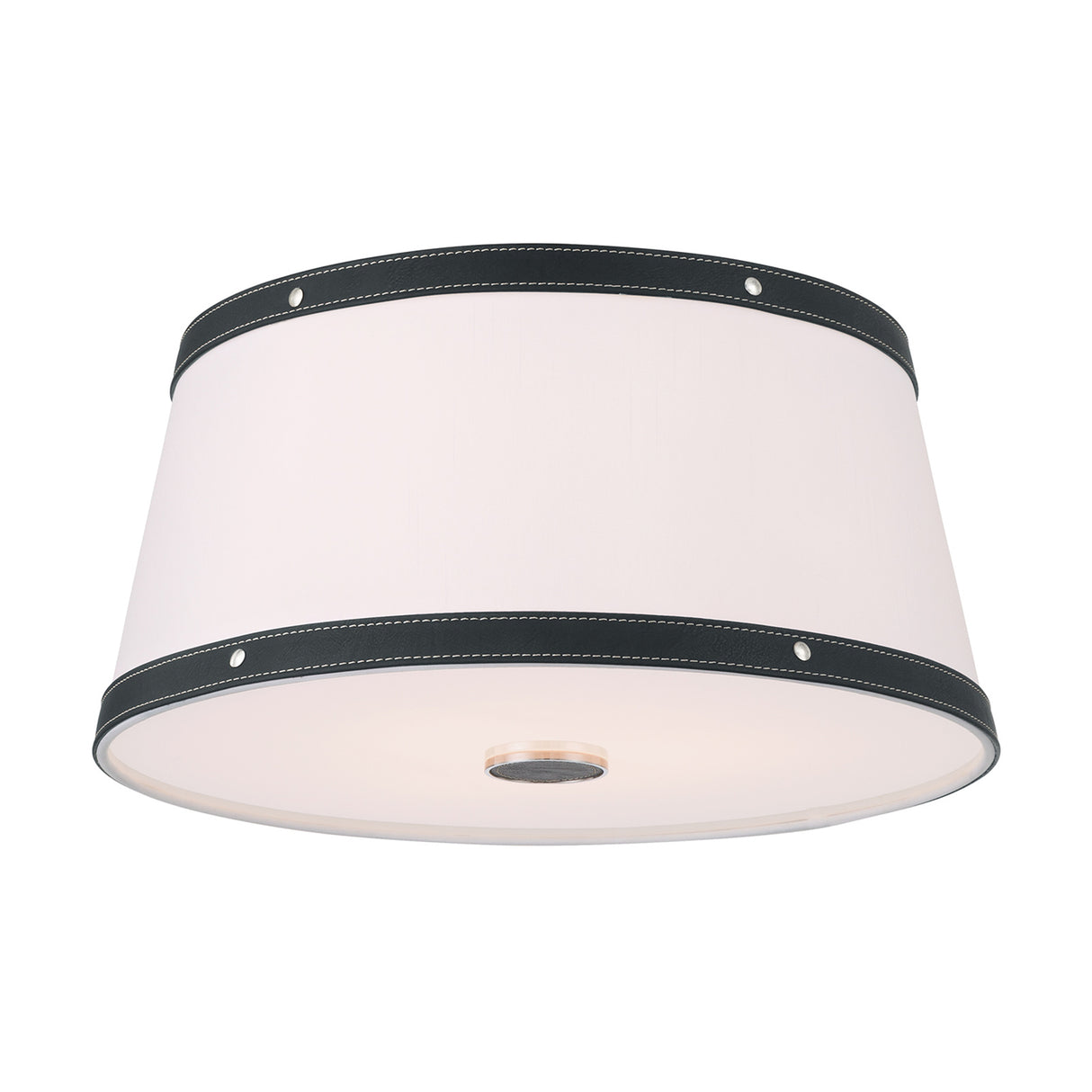 Spencer Flush Mount 17", Polished Nickel with Black Leather Accents