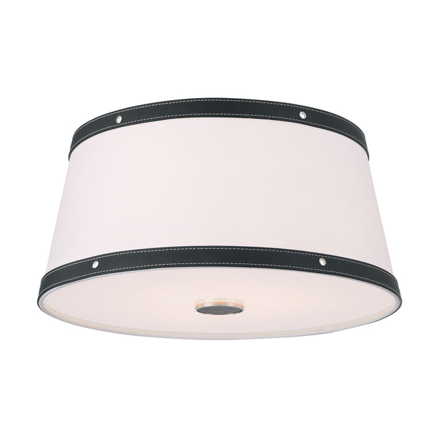 Spencer Flush Mount 17", Polished Nickel with Black Leather Accents