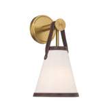 Spencer Wall Sconce 14", Brass with Brown Leather Accents