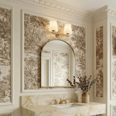 Atticus 2 Light Vanity, Brass and Opal Glass