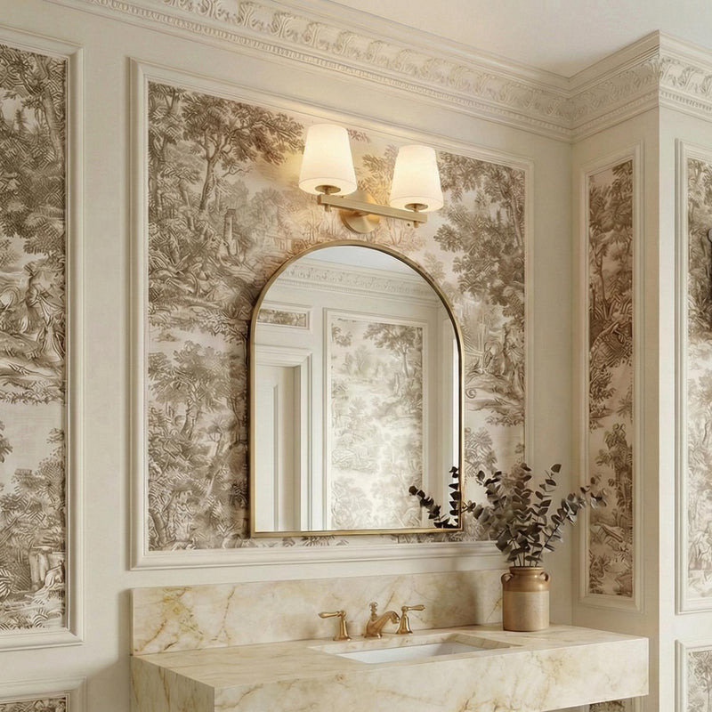 Atticus 2 Light Vanity, Brass and Opal Glass