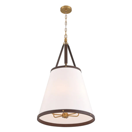 Spencer Large Pendant 21", Brass with Brown Leather Accents