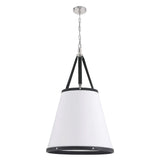 Spencer Large Pendant 21", Polished Nickel with Black Leather Accents