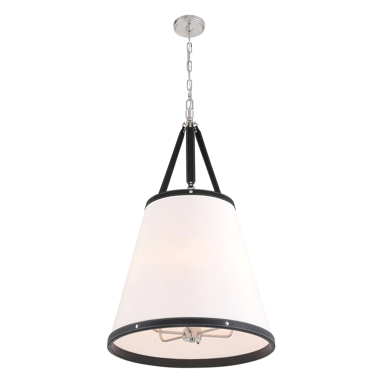 Spencer Large Pendant 21", Polished Nickel with Black Leather Accents