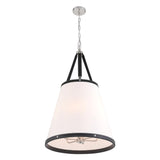 Spencer Large Pendant 21", Polished Nickel with Black Leather Accents