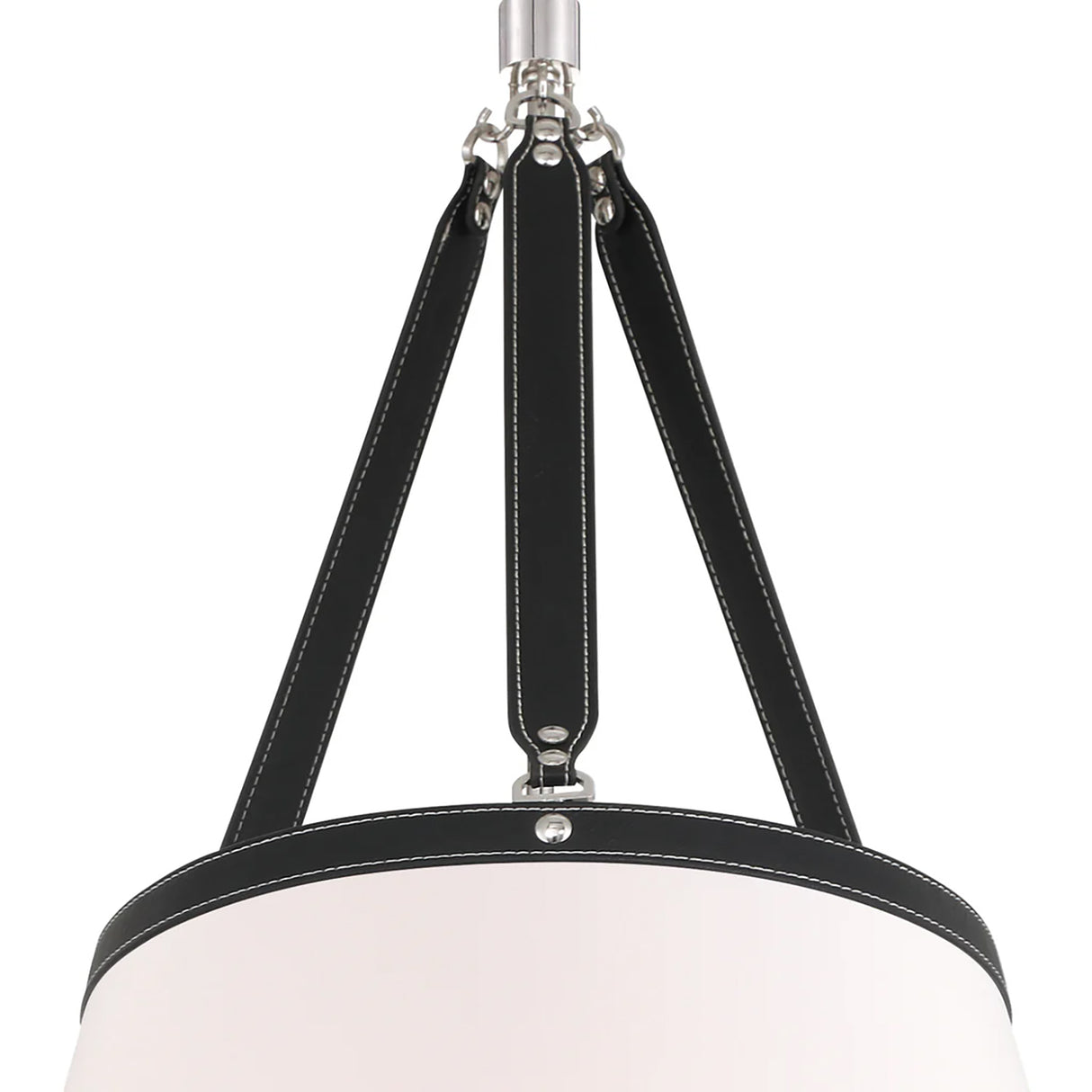 Spencer Large Pendant 21", Polished Nickel with Black Leather Accents