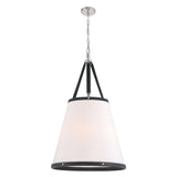 Spencer Large Pendant 21", Polished Nickel with Black Leather Accents