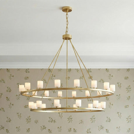 Arlo 30 Light Two-Tier Ring Chandelier 59", Soft Brass and Alabaster
