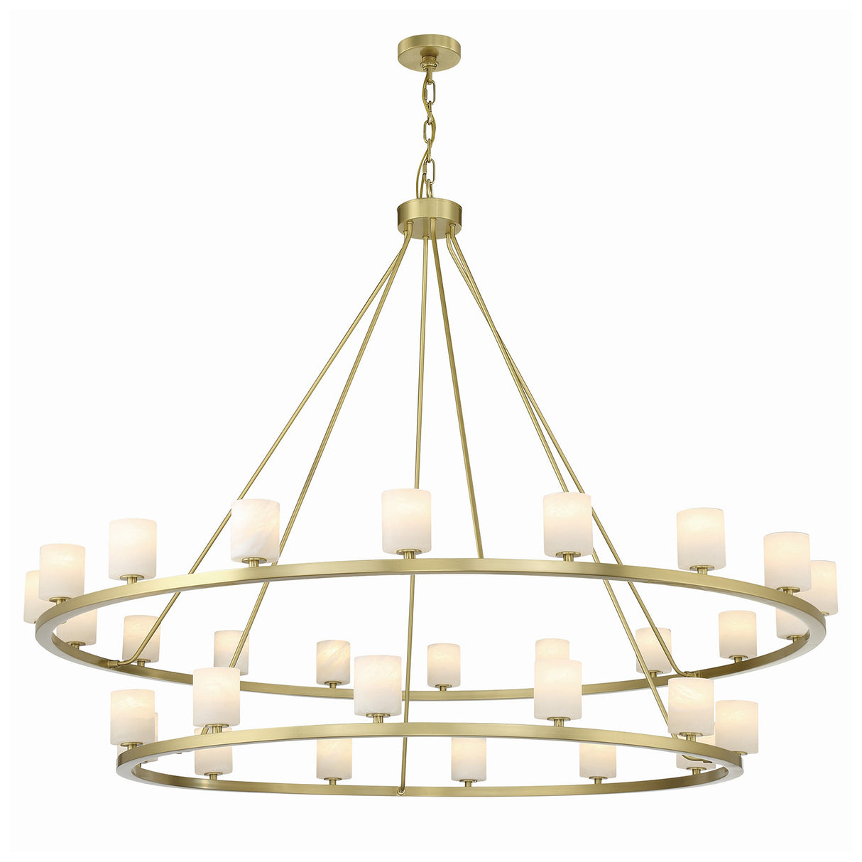 Arlo 30 Light Two-Tier Ring Chandelier 59", Soft Brass and Alabaster