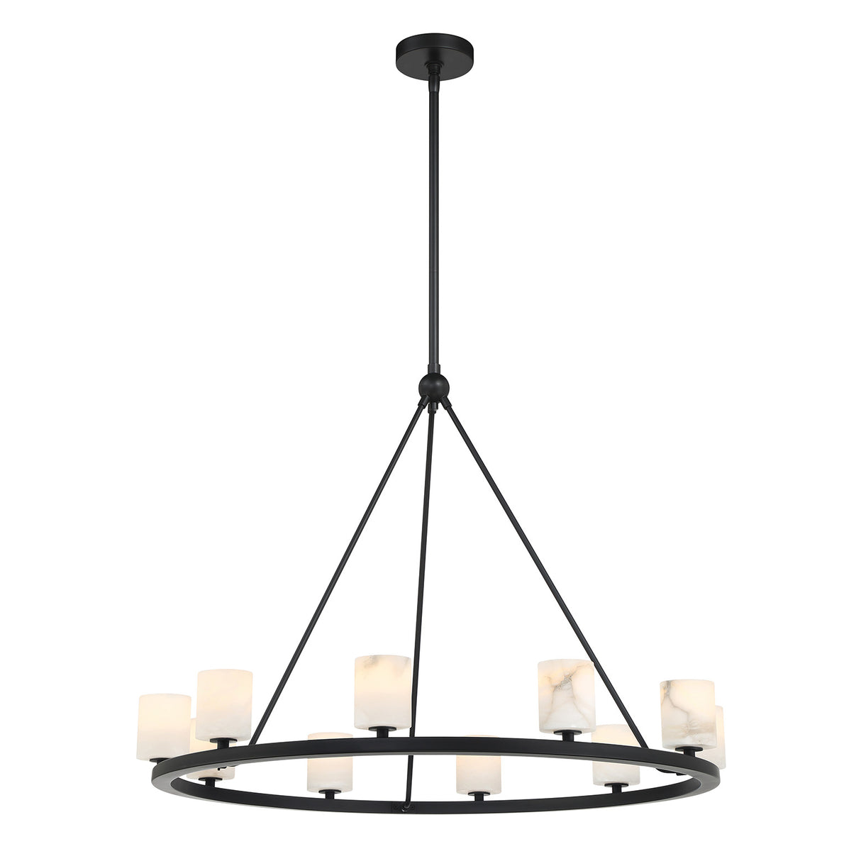 Arlo 10 Light Ring Chandelier 35", Matte Black and Alabaster