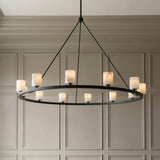Arlo 12 Light Ring Chandelier 47", Matte Black and Alabaster