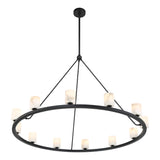 Arlo 12 Light Ring Chandelier 47", Matte Black and Alabaster