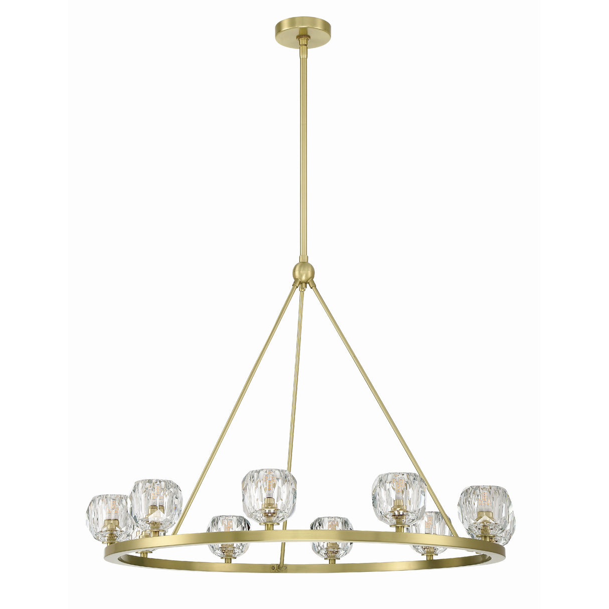Silas 10 Light Ring Chandelier 36", Soft Brass and Faceted Crystal
