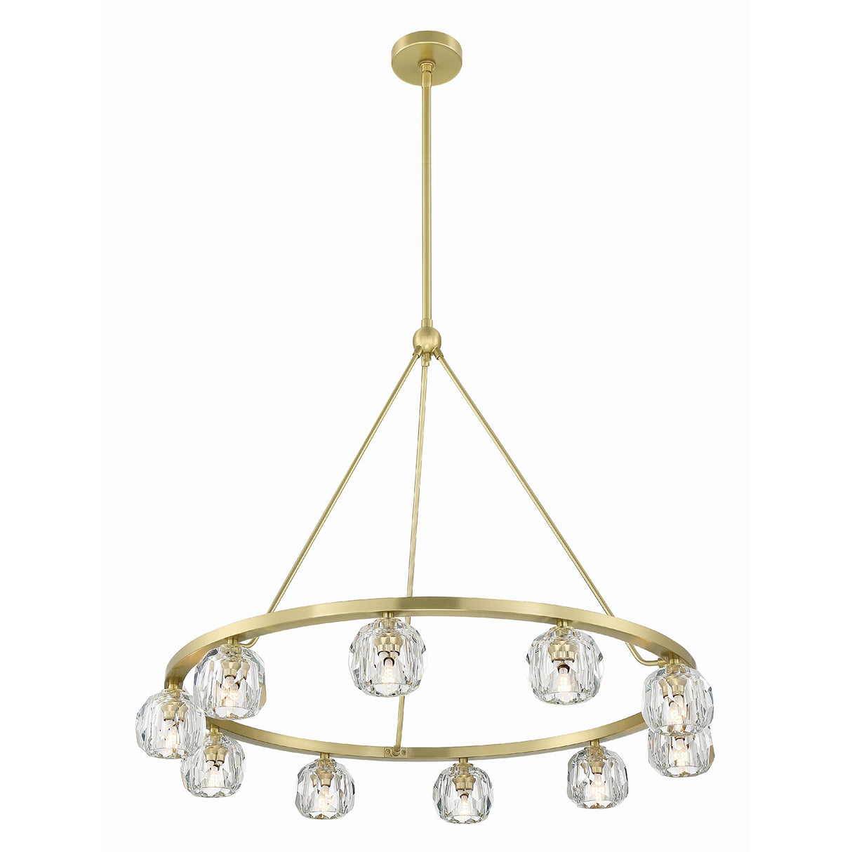 Silas 10 Light Ring Chandelier 36", Soft Brass and Faceted Crystal