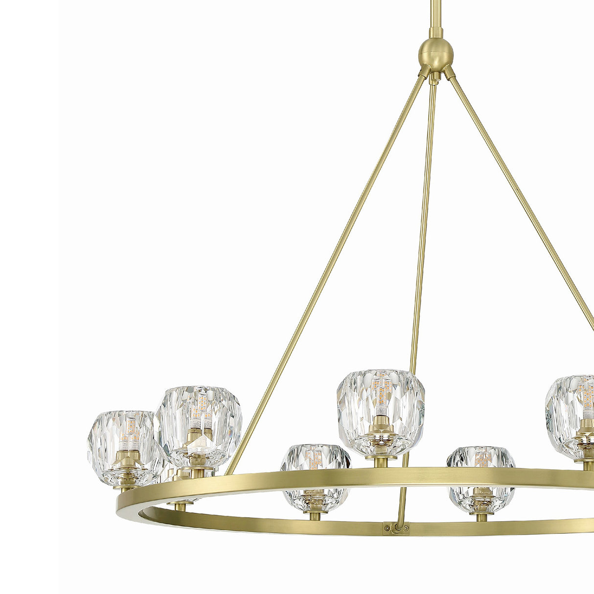 Silas 10 Light Ring Chandelier 36", Soft Brass and Faceted Crystal