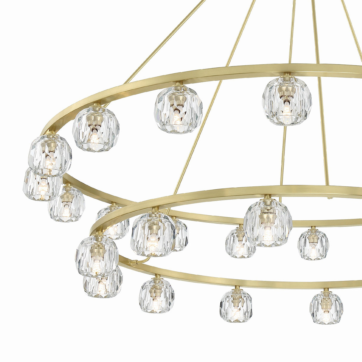 Silas 30 Light Two-Tier Ring Chandelier 60", Soft Brass and Faceted Crystal