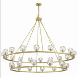 Silas 30 Light Two-Tier Ring Chandelier 60", Soft Brass and Faceted Crystal