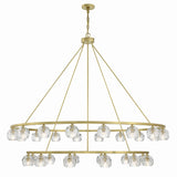 Silas 30 Light Two-Tier Ring Chandelier 60", Soft Brass and Faceted Crystal
