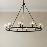 Silas 10 Light Ring Chandelier 36", Matte Black and Faceted Crystal