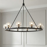 Silas 10 Light Ring Chandelier 36", Matte Black and Faceted Crystal