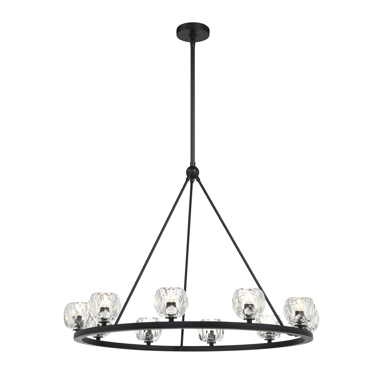 Silas 10 Light Ring Chandelier 36", Matte Black and Faceted Crystal
