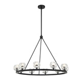 Silas 10 Light Ring Chandelier 36", Matte Black and Faceted Crystal