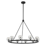 Silas 10 Light Ring Chandelier 36", Matte Black and Faceted Crystal