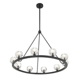 Silas 10 Light Ring Chandelier 36", Matte Black and Faceted Crystal
