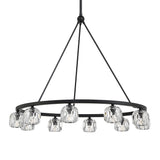 Silas 10 Light Ring Chandelier 36", Matte Black and Faceted Crystal