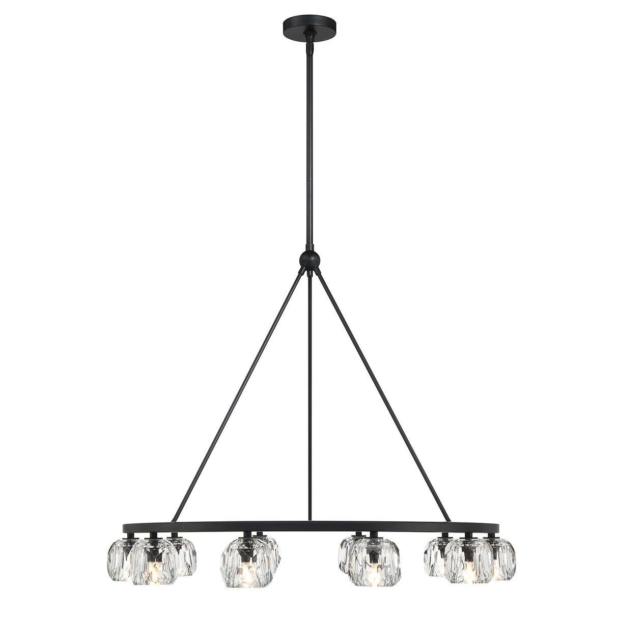 Silas 10 Light Ring Chandelier 36", Matte Black and Faceted Crystal