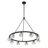 Silas 10 Light Ring Chandelier 36", Matte Black and Faceted Crystal